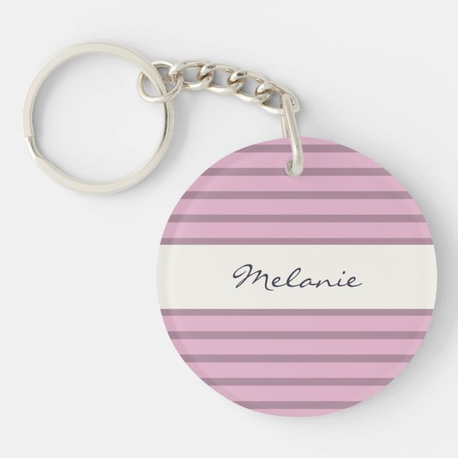 Pink and Mauve Striped Design Personalized Acrylic Keychain (Front)