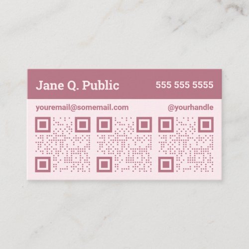 Pink and Mauve Triple QR Code Business Card