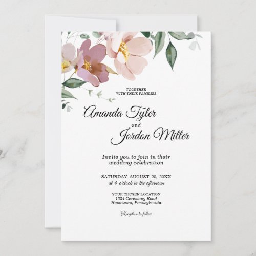 Pink and Mauve Vintage Floral All In One Wedding Invitation