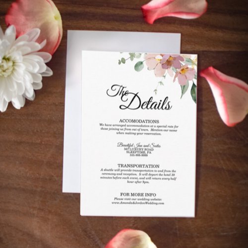 Pink and Mauve Vintage Floral Wedding Details  Enclosure Card