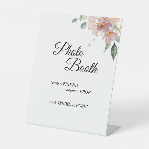 Pink and Mauve Vintage Floral Wedding Photo Booth Pedestal Sign