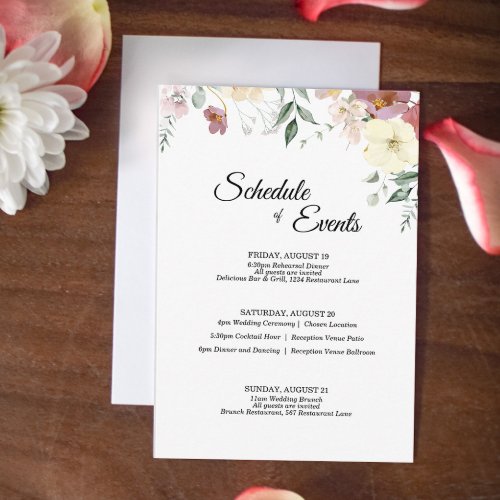 Pink and Mauve Vintage Floral Wedding Schedule Enclosure Card