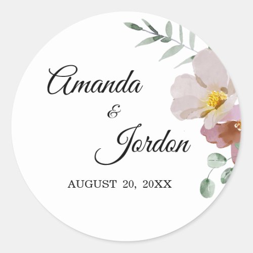 Pink and Mauve Vintage Floral Wedding Stickers