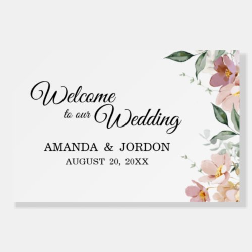 Pink and Mauve Vintage Floral Wedding Welcome Sign
