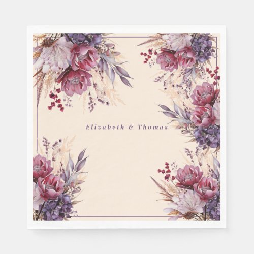 Pink And Mauve Watercolor Flowers Napkins