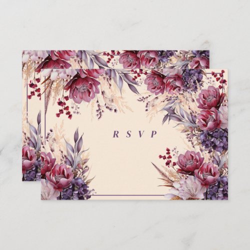 Pink And Mauve Watercolor Flowers RSVP Card