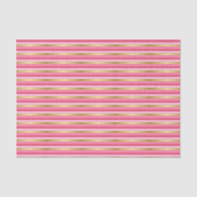 Pink and Metallic Gold Stripes Tissue Paper (Front)