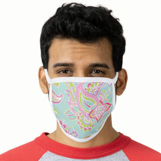 Pink and Mint Boho Paisley Pattern Face Mask (Worn Him)