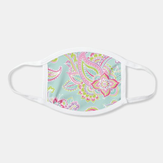 Pink and Mint Boho Paisley Pattern Face Mask (Front)