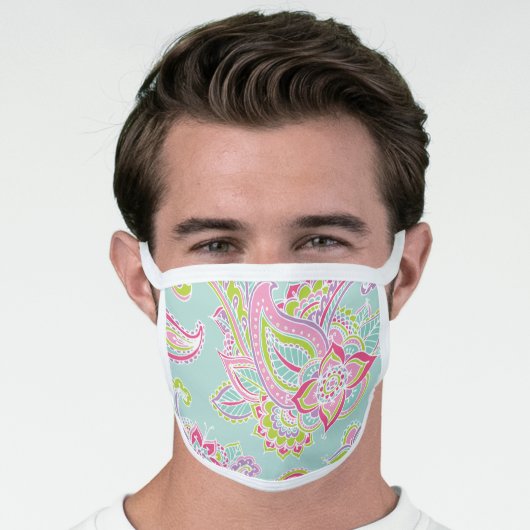 Pink and Mint Boho Paisley Pattern Face Mask (Worn Him)