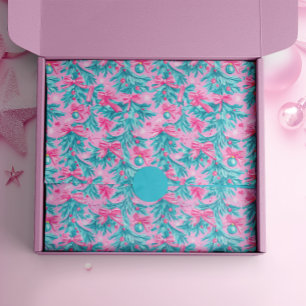 Pink and Mint Christmas Boughs and Ornaments Tissue Paper