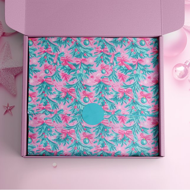Pink and Mint Christmas Boughs and Ornaments  Tissue Paper (Creator Uploaded)