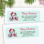 Pink and Mint Cute Penguin Custom Merry Christmas Label<br><div class="desc">These unique pink and mint green Christmas return address labels feature the "Merry Christmas" saying in casual script font and a cute penguin in a pink Santa hat. The template makes it easy to type your address before ordering.</div>