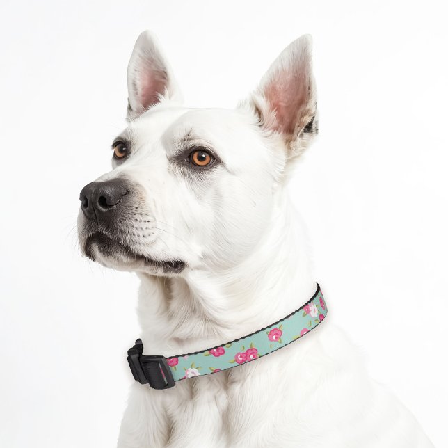 Pink and Mint Dainty Floral Print Custom Name Pet Collar (Creator Uploaded)