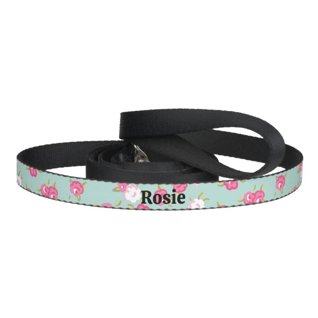 Pink and Mint Dainty Floral Print Custom Name Pet Leash (Handle)