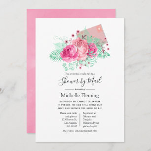 Pink and Mint Floral Baby or Bridal Shower by Mail Invitation