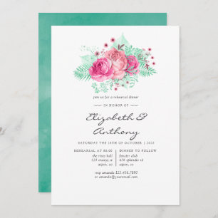 Pink and Mint Floral Rehearsal Dinner Invitation