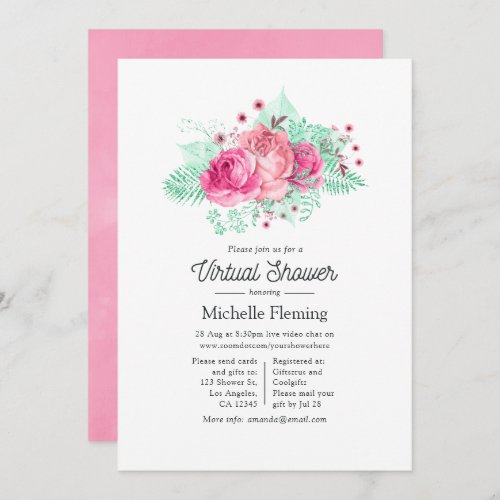 Pink and Mint Floral Virtual Shower Invitation