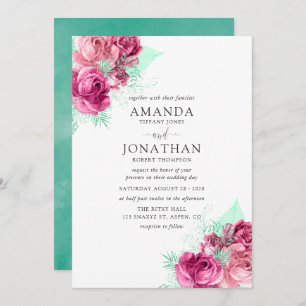 Pink and Mint Floral Wedding invitation