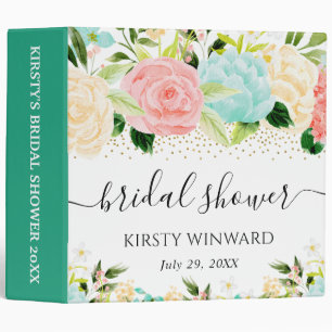 Pink and Mint Flowers Bridal Shower Photo Album 3 Ring Binder