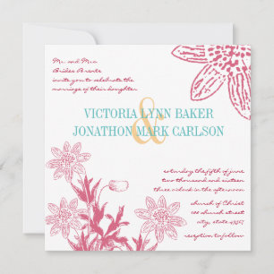Pink and Mint Gerber Daisy Wedding Invites
