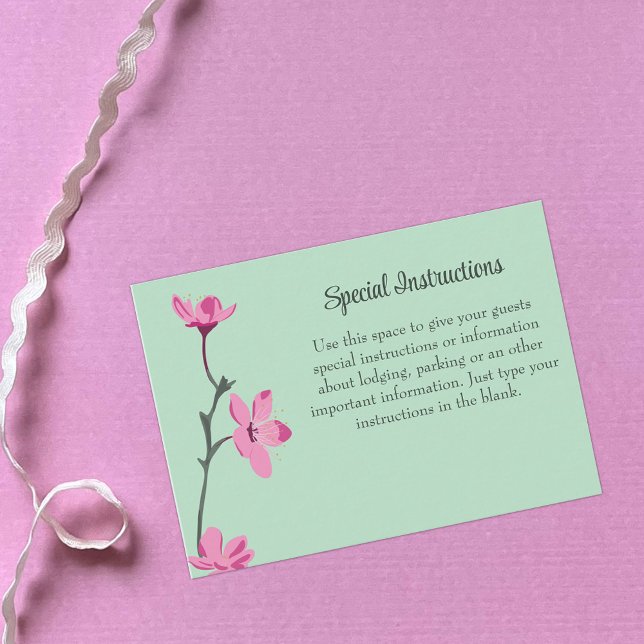 Pink and Mint Green Cherry Blossom Instructions Enclosure Card (Creator Uploaded)