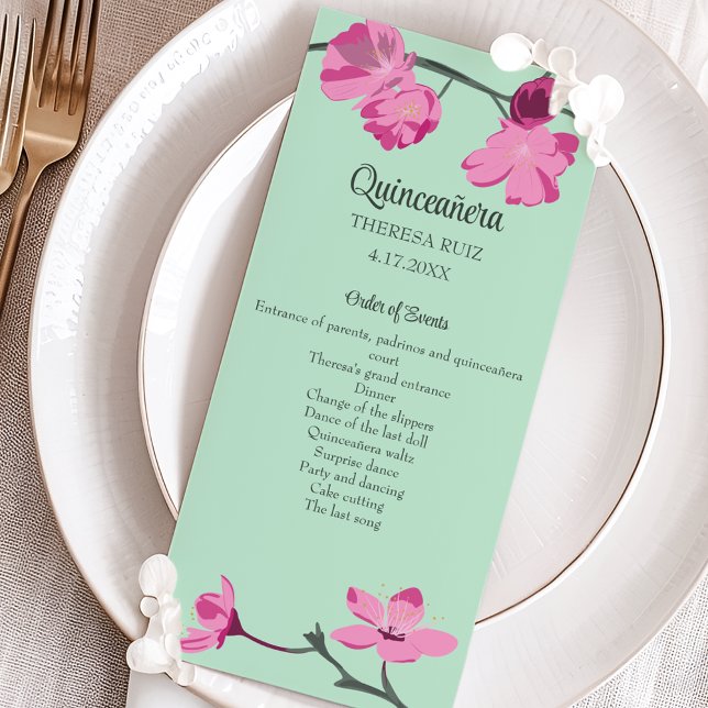 Pink and Mint Green Cherry Blossom Quinceanera (Creator Uploaded)