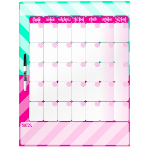 Pink and Mint Green _ Dry Erase Calendar Board