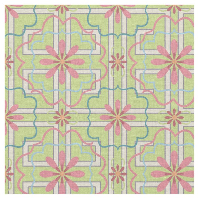Pink and Mint Green | Floral Fantasy Fabric (Close Up)