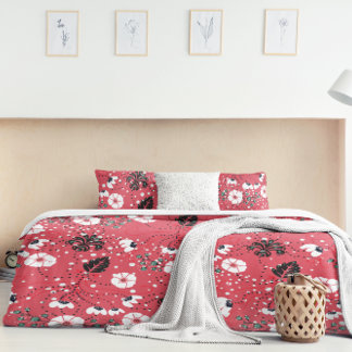 Pink and Mint Green Floral Pattern Duvet Cover