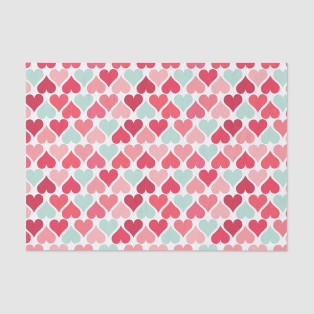 Pink and Mint Green Hearts Pattern Tissue Paper (Front)