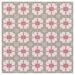 Pink and Mint Green Lovely Floral Block Pattern Fabric
