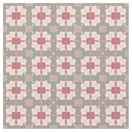Pink and Mint Green | Lovely Floral Block Pattern Fabric