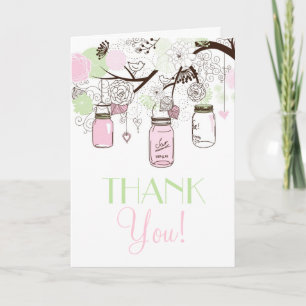 Pink and Mint Green Mason Jars Thank You Card