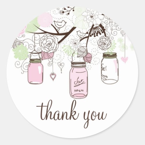 Pink and Mint Green Mason Jars Thank You Sticker