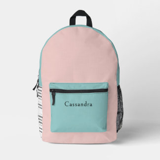 Pink and Mint Green Personalized Name Printed Backpack