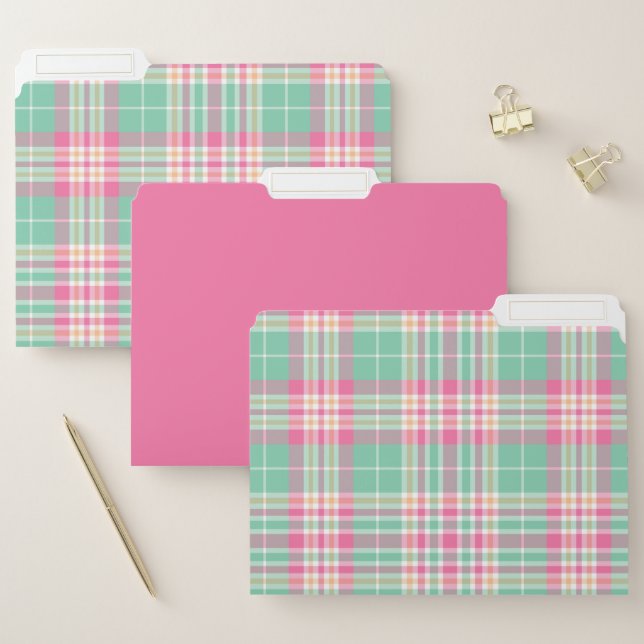 Pink and Mint Green Plaid File Folder (Set)