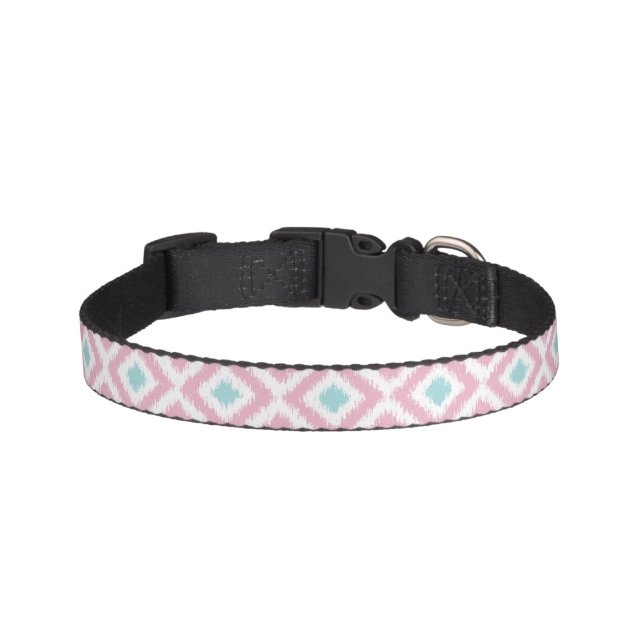 Pink and Mint Ikat Diamonds Pattern Pet Collar (Front)