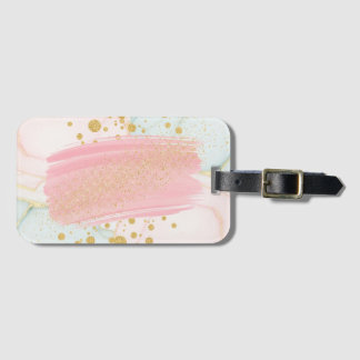 Pink and Mint Marble with Gold Glitter Brush Strok Luggage Tag