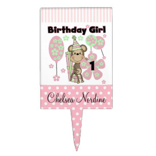 Pink and Mint Monkey 1st Birthday Cake Topper