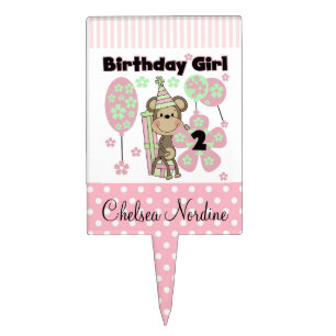 Pink and Mint Monkey 2nd Birthday Cake Topper