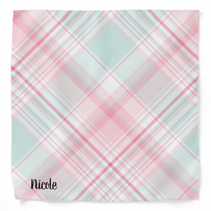 Pink and Mint Plaid Custom Name Dog Bandana