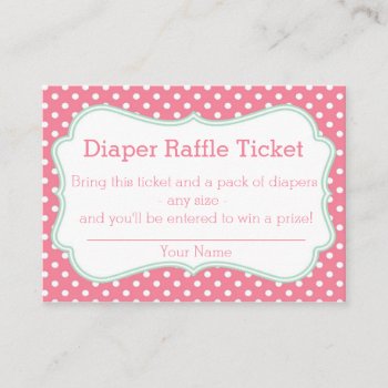 Pink And Mint Polka Dots Diaper Raffle Ticket Enclosure Card by tinyanchor at Zazzle