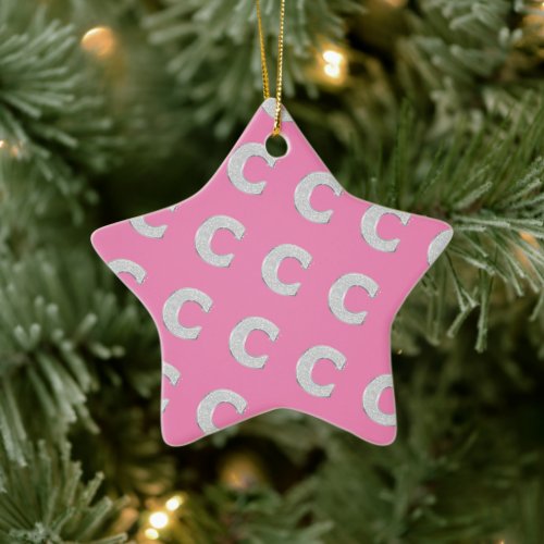 Pink and Mint Silver Letter C Ceramic Ornament