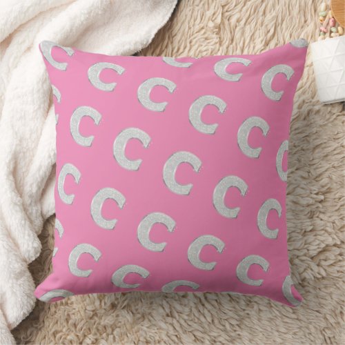 Pink and Mint Silver Letter C Throw Pillow