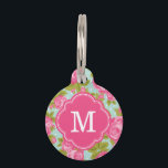 Pink and Mint Vintage Roses Monogram Pet Tag<br><div class="desc">Custom designed dog tag with a girly vintage rose floral print and polka dots. Personalize it with your pet's monogram name or initial in a chic quatrefoil frame. Back features coordinating colors and space to add your pet's name and emergency contact info. Click Customize It to change fonts and colors...</div>
