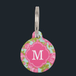 Pink and Mint Vintage Roses Monogram Pet Tag<br><div class="desc">Custom designed dog tag with a girly vintage rose floral print and polka dots. Personalize it with your pet's monogram name or initial in a chic quatrefoil frame. Back features coordinating colors and space to add your pet's name and emergency contact info. Click Customize It to change fonts and colors...</div>