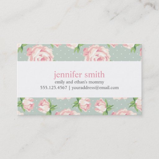 Customizable Pink and Mint Vintage Roses Pattern Business Card Templates