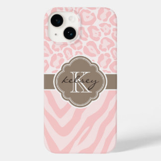Pink and Mocha Animal Print Monogram Case-Mate iPhone 14 Case