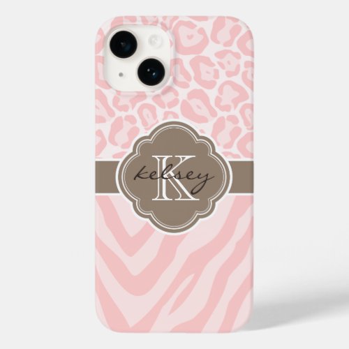 Pink and Mocha Animal Print Monogram Case_Mate iPhone 14 Case